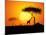 Tranquil Sunset Scene In Africa. Silhouette Animals And Trees In Africa Sunset Background-ori-artiste-Mounted Art Print