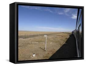Trans-Mongolian Train Travelling Through the Gobi Desert En Route to Ulaan Baatar, Mongolia-Andrew Mcconnell-Framed Stretched Canvas