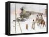 Trans-Siberian Railway Train Pulling Out of Station in Snowy Landscape-null-Framed Stretched Canvas