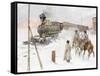 Trans-Siberian Railway Train Pulling Out of Station in Snowy Landscape-null-Framed Stretched Canvas