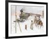 Trans-Siberian Railway Train Pulling Out of Station in Snowy Landscape-null-Framed Photographic Print