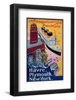 Transatlantique, French Line, Paris-Havre-New York-Albert Sebille-Framed Art Print