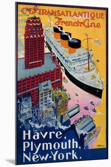 Transatlantique, French Line, Paris-Havre-New York-Albert Sebille-Mounted Art Print