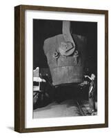 Transfer Car Operator Mae Harris, Signals Craneman to Return Empty, Ladle Bucket to Transfer Car-Margaret Bourke-White-Framed Photographic Print