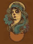 Woman as Sugar Skull with Detailed Hair Dressed for Day of the Dead-Transfuchsian-Art Print