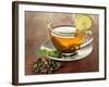 Transparent Cup of Green Tea with Lime on Wooden Background-Yastremska-Framed Photographic Print