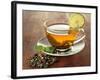 Transparent Cup of Green Tea with Lime on Wooden Background-Yastremska-Framed Photographic Print