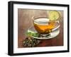 Transparent Cup of Green Tea with Lime on Wooden Background-Yastremska-Framed Photographic Print