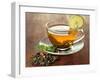 Transparent Cup of Green Tea with Lime on Wooden Background-Yastremska-Framed Photographic Print