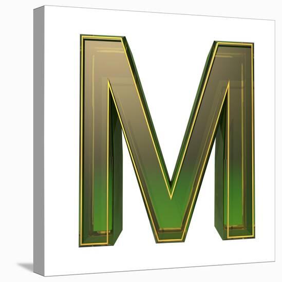 Transparent Emerald Green Alphabet With Gold Edging, 3D Letter M Isolated On White-Andriy Zholudyev-Stretched Canvas