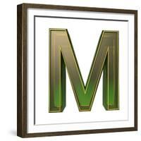 Transparent Emerald Green Alphabet With Gold Edging, 3D Letter M Isolated On White-Andriy Zholudyev-Framed Premium Giclee Print