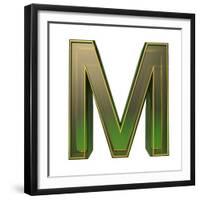 Transparent Emerald Green Alphabet With Gold Edging, 3D Letter M Isolated On White-Andriy Zholudyev-Framed Premium Giclee Print