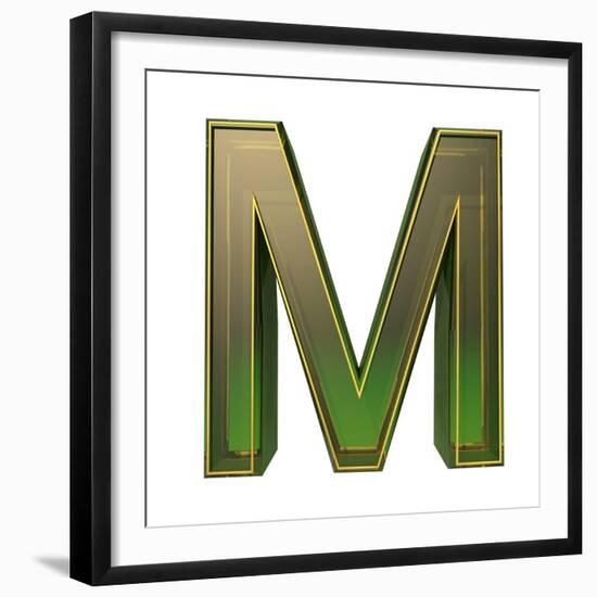 Transparent Emerald Green Alphabet With Gold Edging, 3D Letter M Isolated On White-Andriy Zholudyev-Framed Premium Giclee Print