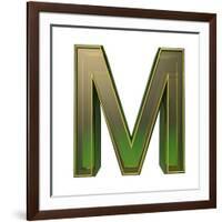 Transparent Emerald Green Alphabet With Gold Edging, 3D Letter M Isolated On White-Andriy Zholudyev-Framed Art Print