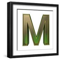 Transparent Emerald Green Alphabet With Gold Edging, 3D Letter M Isolated On White-Andriy Zholudyev-Framed Art Print