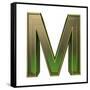 Transparent Emerald Green Alphabet With Gold Edging, 3D Letter M Isolated On White-Andriy Zholudyev-Framed Stretched Canvas