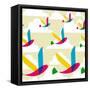 Transparent Multicolored Birds Pattern-cienpies-Framed Stretched Canvas