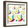 Transparent Multicolored Birds Pattern-cienpies-Framed Art Print