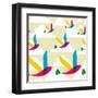 Transparent Multicolored Birds Pattern-cienpies-Framed Art Print