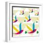 Transparent Multicolored Birds Pattern-cienpies-Framed Art Print