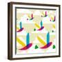 Transparent Multicolored Birds Pattern-cienpies-Framed Art Print