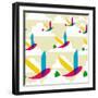 Transparent Multicolored Birds Pattern-cienpies-Framed Art Print