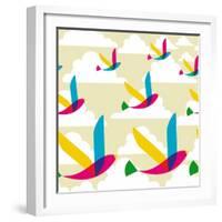 Transparent Multicolored Birds Pattern-cienpies-Framed Art Print