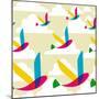 Transparent Multicolored Birds Pattern-cienpies-Mounted Art Print