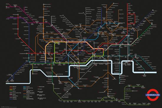 Transport For London - Black Map-null-Lamina Framed Poster