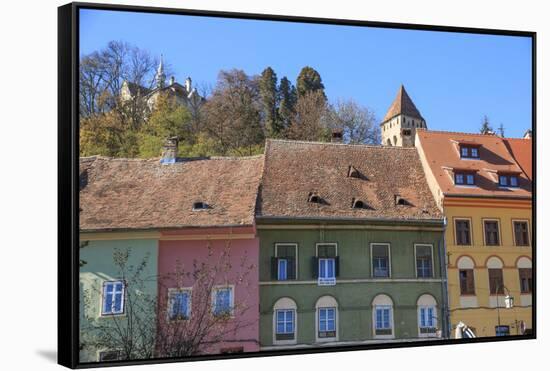 Transylvania, Romania, Mures County, Sighisoara, colorful houses.-Emily Wilson-Framed Stretched Canvas