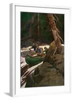 Trappers Running Rapids on a Wilderness River, circa 1900-null-Framed Giclee Print