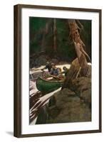 Trappers Running Rapids on a Wilderness River, circa 1900-null-Framed Giclee Print