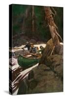 Trappers Running Rapids on a Wilderness River, circa 1900-null-Stretched Canvas