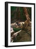 Trappers Running Rapids on a Wilderness River, circa 1900-null-Framed Giclee Print