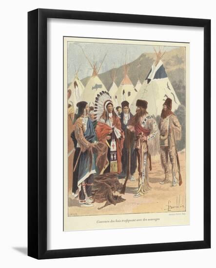 Trappers Trading with Native Americans, New France-Louis Charles Bombled-Framed Giclee Print