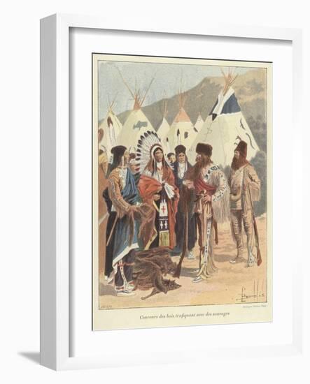 Trappers Trading with Native Americans, New France-Louis Charles Bombled-Framed Giclee Print