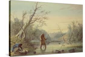 Trapping Beaver, 1858-Alfred Jacob Miller-Stretched Canvas