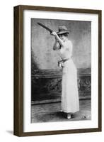 Trapshooting Woman with Shotgun Photograph-Lantern Press-Framed Art Print