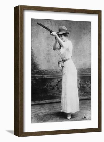 Trapshooting Woman with Shotgun Photograph-Lantern Press-Framed Art Print
