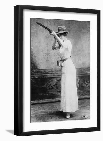 Trapshooting Woman with Shotgun Photograph-Lantern Press-Framed Art Print