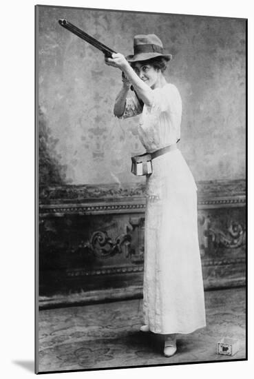 Trapshooting Woman with Shotgun Photograph-Lantern Press-Mounted Art Print