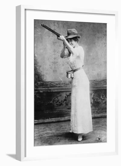 Trapshooting Woman with Shotgun Photograph-Lantern Press-Framed Art Print