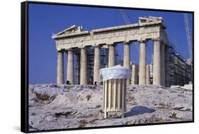 Trash Can in Front of the Parthenon-Paul Souders-Framed Stretched Canvas