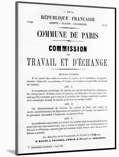 Travail Et D'Echange, from French Political Posters of the Paris Commune, May 1871-null-Mounted Giclee Print