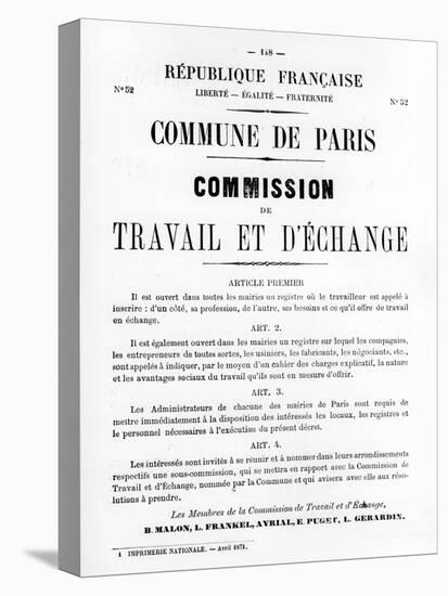 Travail Et D'Echange, from French Political Posters of the Paris Commune, May 1871-null-Stretched Canvas