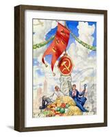 Travailleur Et Fermier Reunis Sous Le Drapeau Communiste  Affiche De Propagande De Boris Michaylov-Boris Mikhailovich Kustodiev-Framed Giclee Print