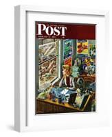 "Travel Agent at Desk," Saturday Evening Post Cover, February 12, 1949-Constantin Alajalov-Framed Giclee Print