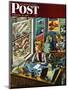 "Travel Agent at Desk," Saturday Evening Post Cover, February 12, 1949-Constantin Alajalov-Mounted Giclee Print