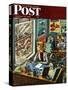 "Travel Agent at Desk," Saturday Evening Post Cover, February 12, 1949-Constantin Alajalov-Stretched Canvas