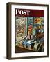 "Travel Agent at Desk," Saturday Evening Post Cover, February 12, 1949-Constantin Alajalov-Framed Premium Giclee Print